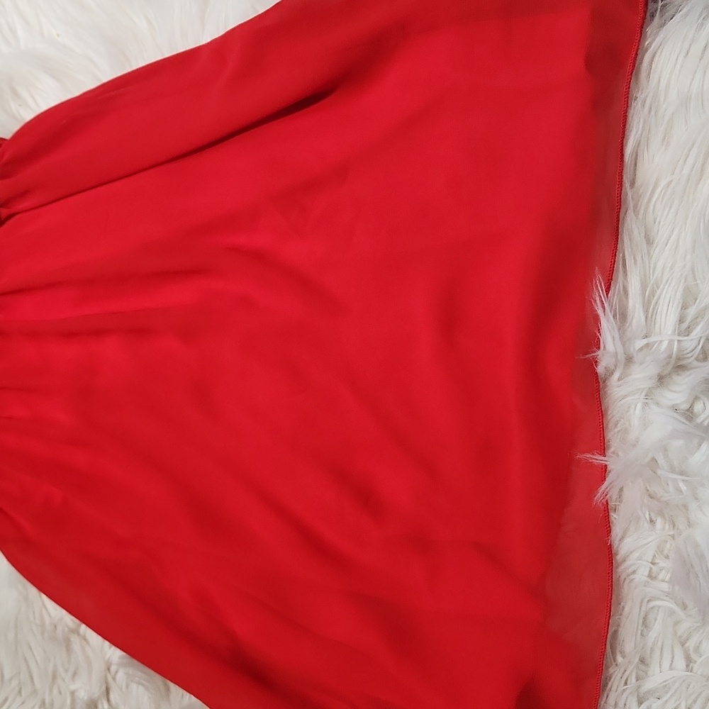 Red Ruffle Dress With Side Cutouts- Small - Picture 3 of 9